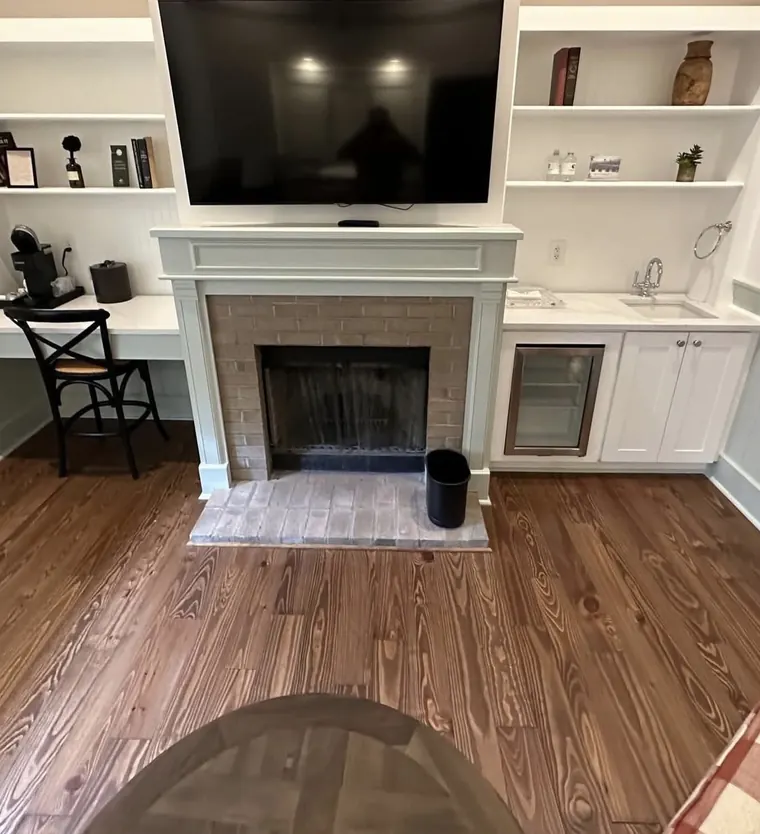 Fireplace surround and built-in shelving